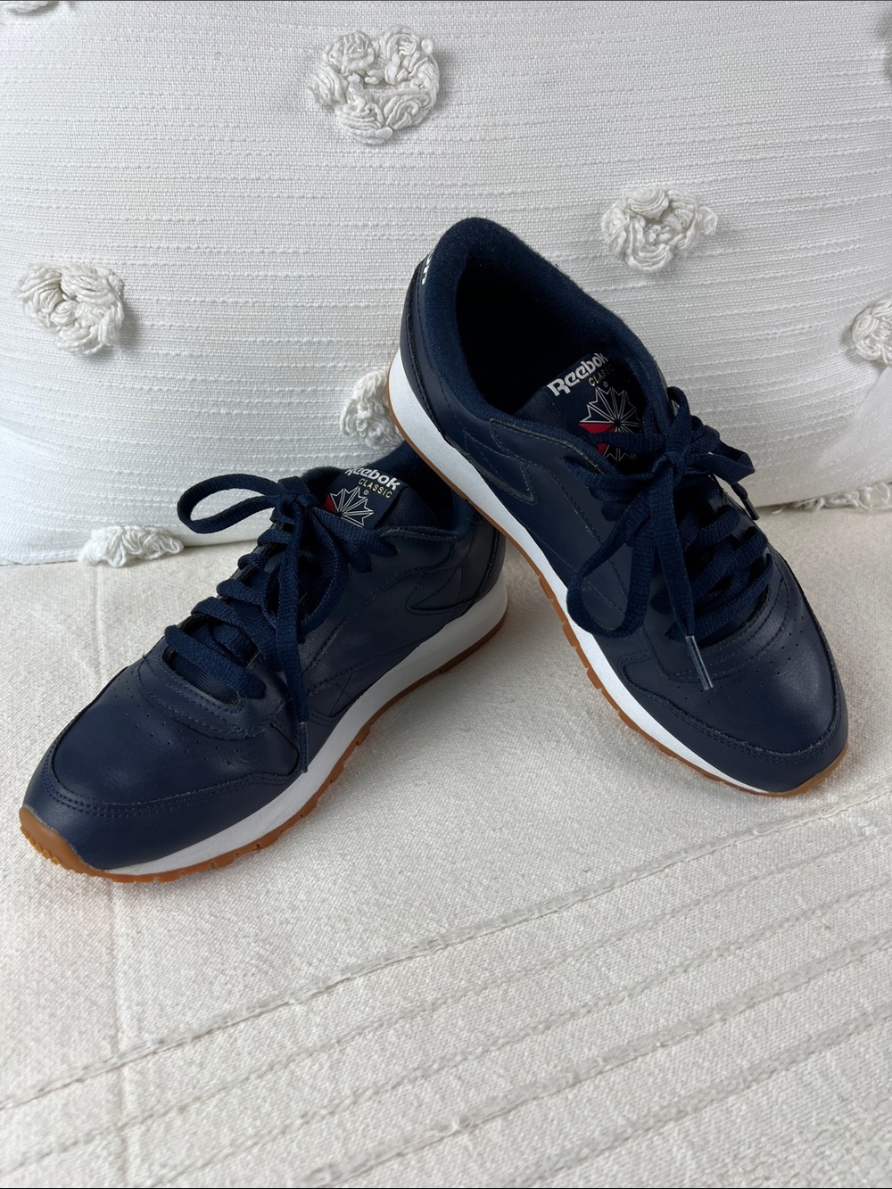 Reebok Women’s Navy Leather Sneakers with Gum Sole